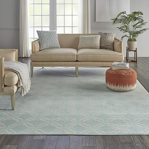 Miniatura 11 de Nourison JUB17 Jubilant - Alfombra redonda de 5 pies y 3 pulgadas, diseño de enrejado, color verde Verde,Gris,Marfil /