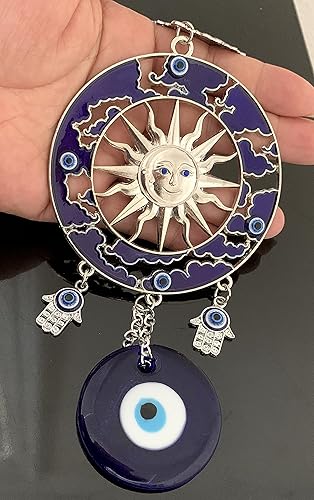 Miniatura 6 de Adorno azul turco para colgar en la pared, diseño de ojo malvado, sol y luna con mano de Hamas, para protección en casa o oficina