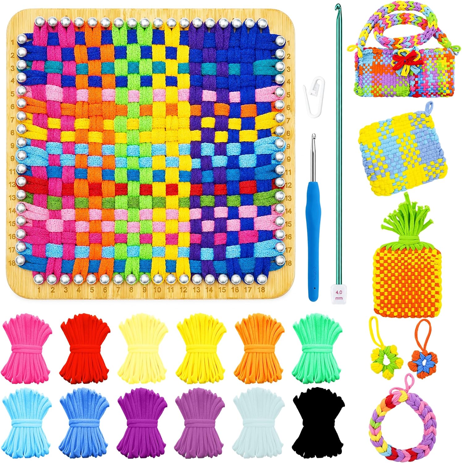 SOOHAOLISS 10'' Weaving Loom Kit, Sturdy Bamboo Loom with Potholder Loops