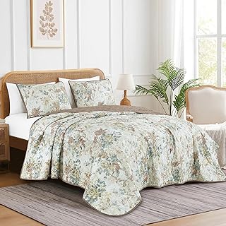 ESCA Cottage Botanical Quilt Set Queen Size - Vintage Floral Bedspread