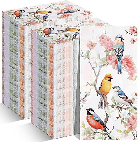 Miniatura 1 de Outus 200 servilletas de 3 capas con diseño de pájaros florales de primavera, toallas de invitados con temática vintage, servilletas de verano con