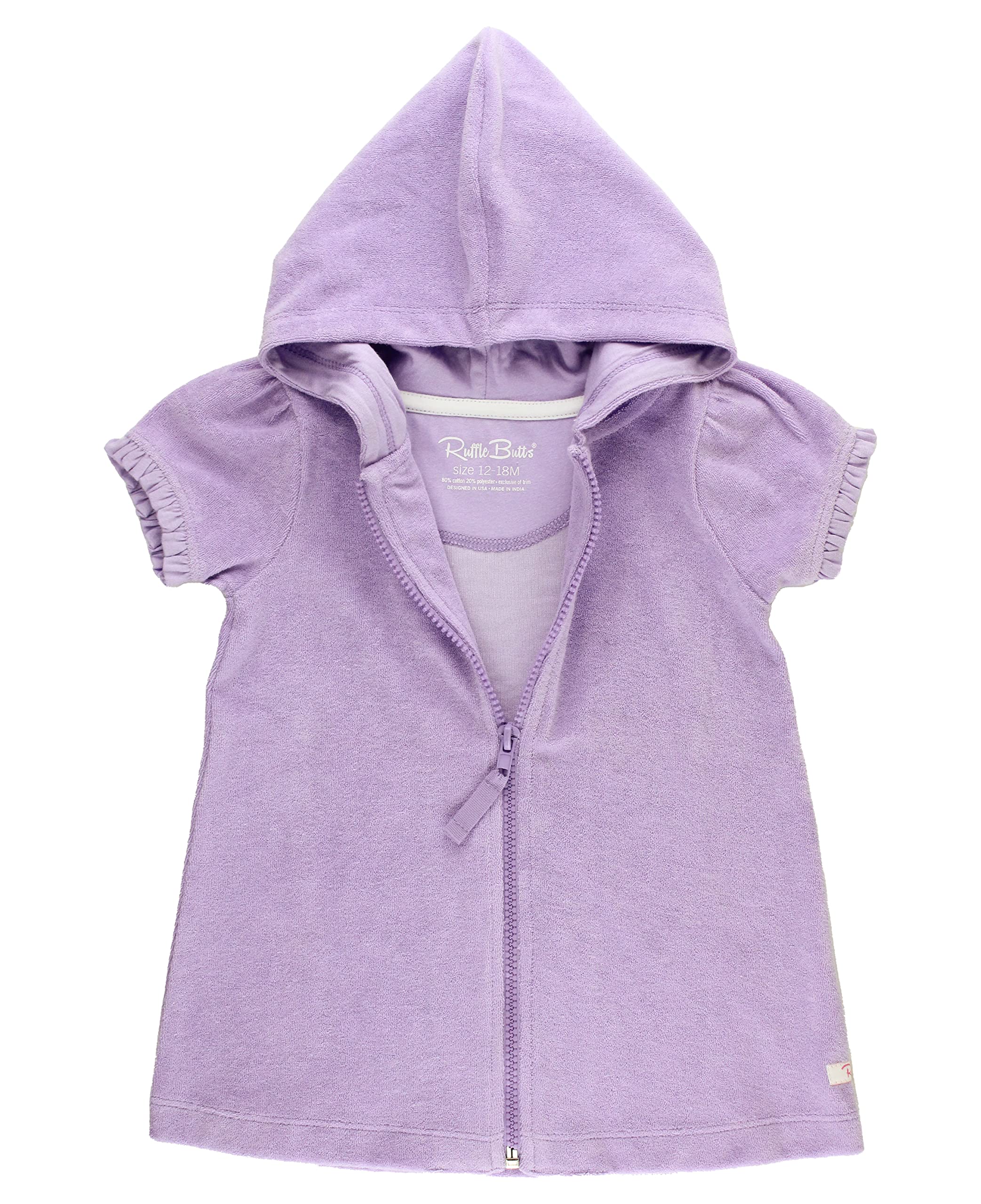 RuffleButts Girls Terry Knit Full-Zip Swim Cover-Up Dress