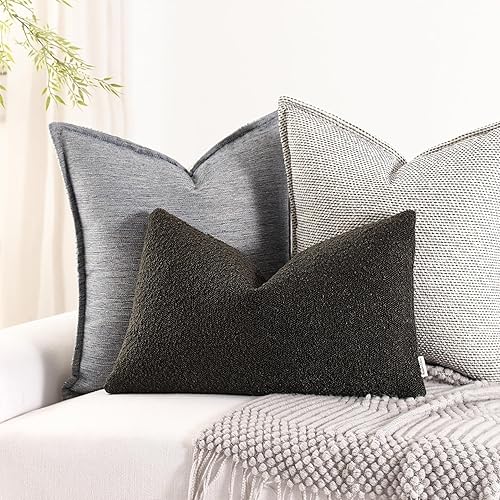 Miniatura 5 de Boucle - Juego de 2 fundas de almohada decorativas para sofá, 12 x 20 pulgadas, café oscuro