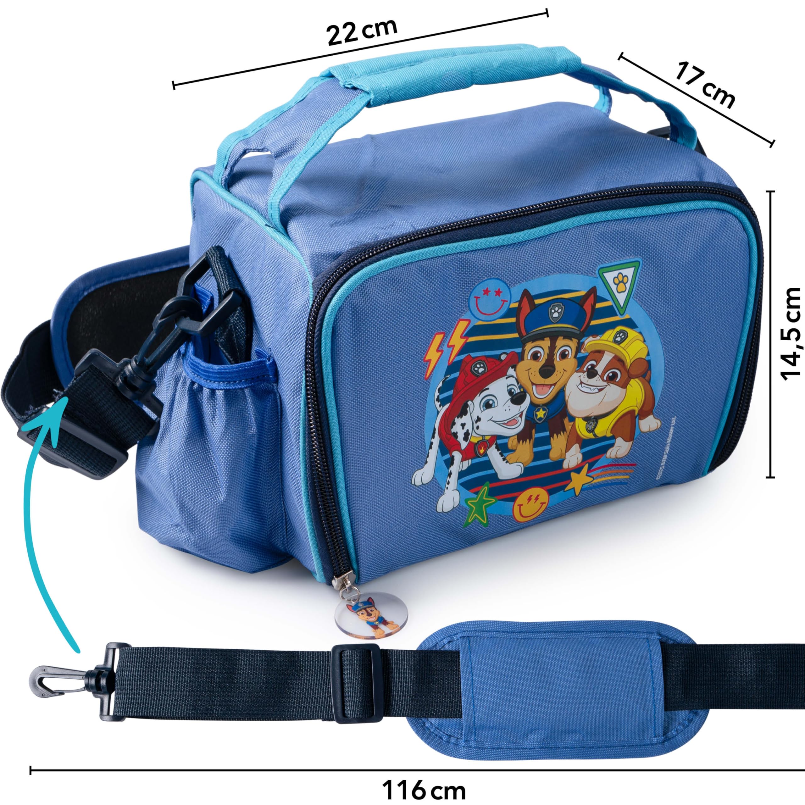 p:os PAW Patrol Kühltasche Klein Kinder 1,7 L - Mini-Kühlbox inkl. 3x Brotdose - Perfekt für Unterwegs, Strand, Kindergarten oder Schule, Blau
