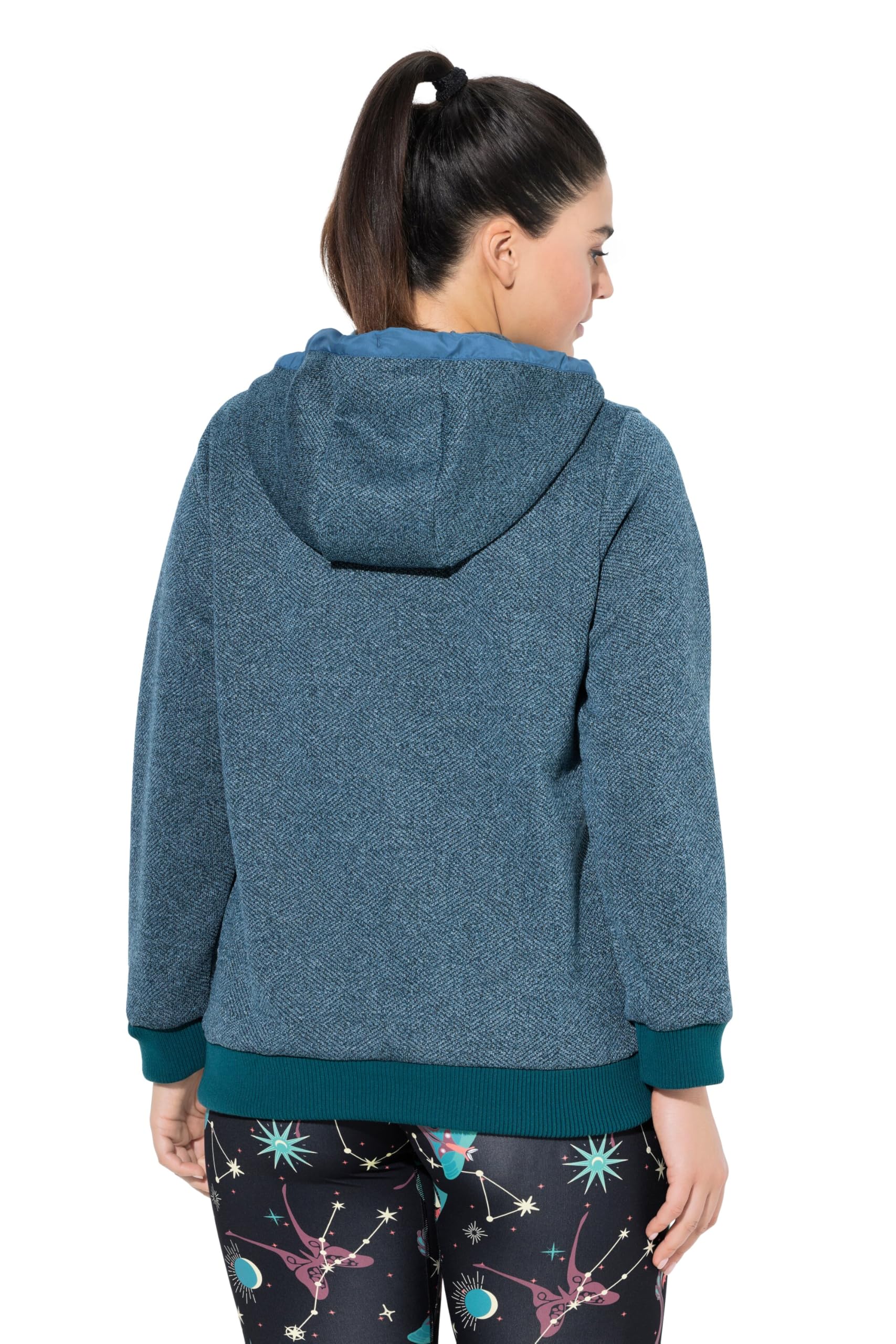Ulla Popken Damen große Größen Übergrößen Plus Size Strickfleece-Jacke, grafisches Muster, Kapuze 833572