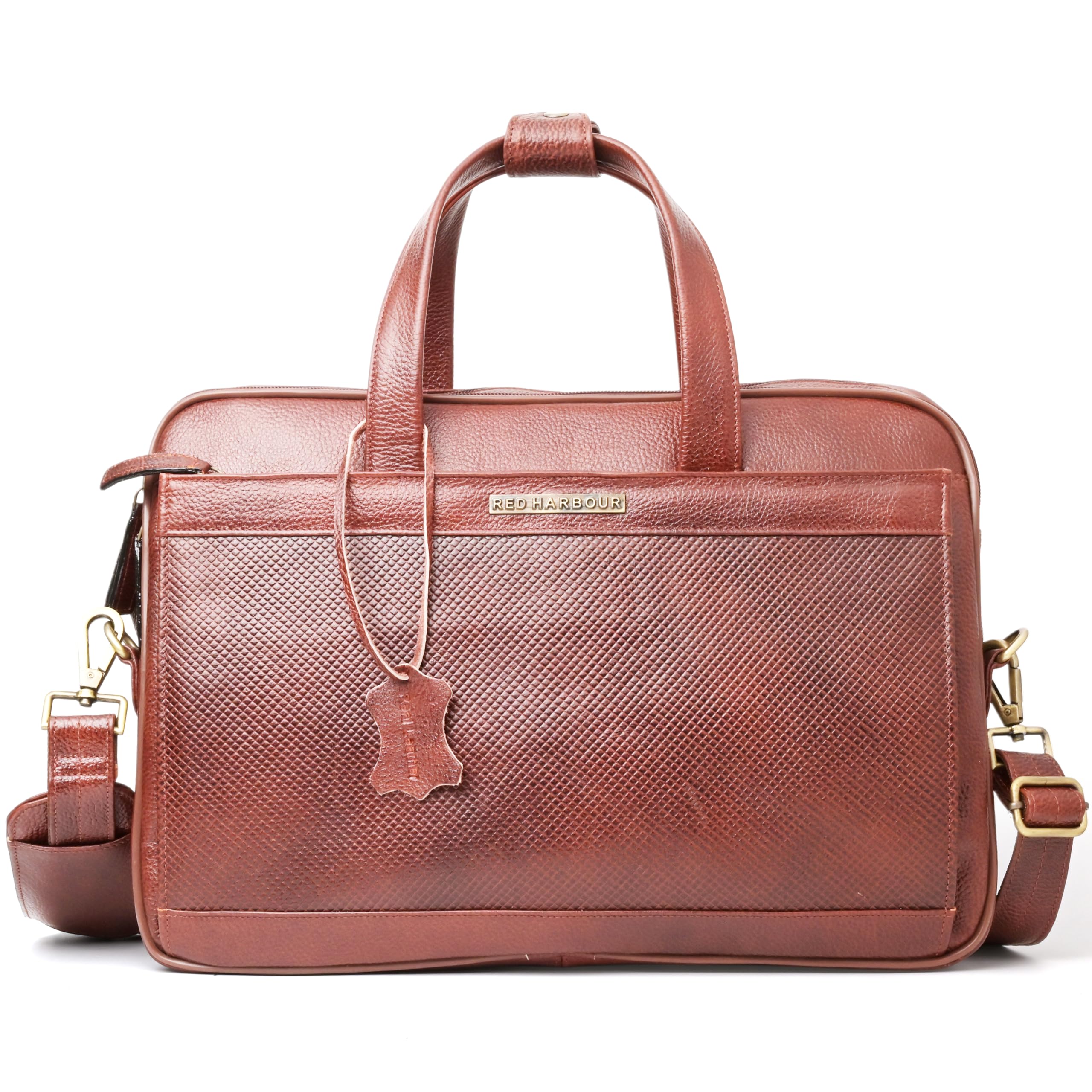 Genuine Leather Laptop bag for Men, 15.6 inch Office Bag for Man with Adjustable straps, Multiple Compartments and Rainproof zippers for Office, Travel & Daily Use (RH003)-image-44