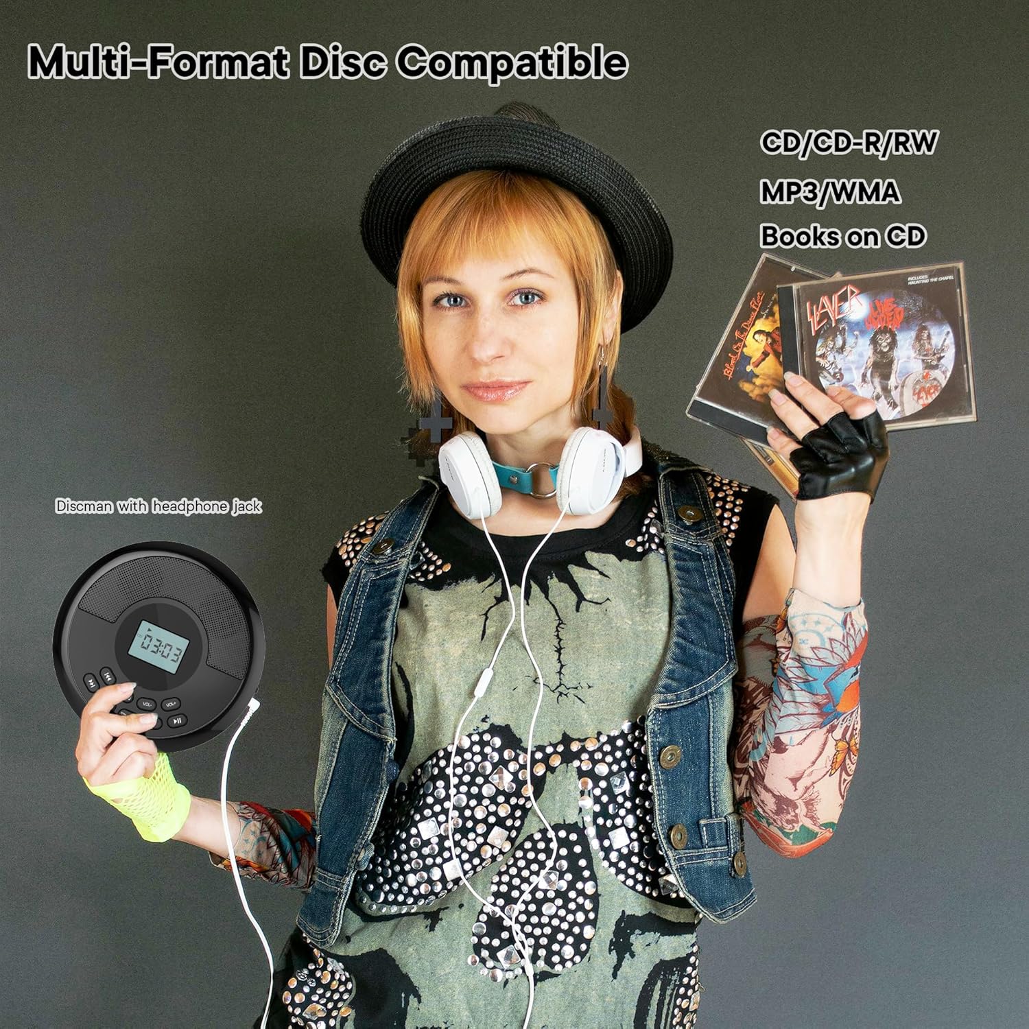 Kuephom Portable CD Player displaying multi-format disc compatibility