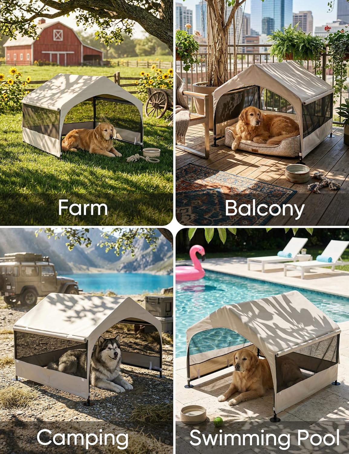 Suddus Dog House Outdoor, Extra Large Dog Tent Outside, Dog Shade Shelter with Three-Sides Breathable Mesh Windows, Sun Rain Cover for Pet, Dogs 48" D x 48" W x 39" H