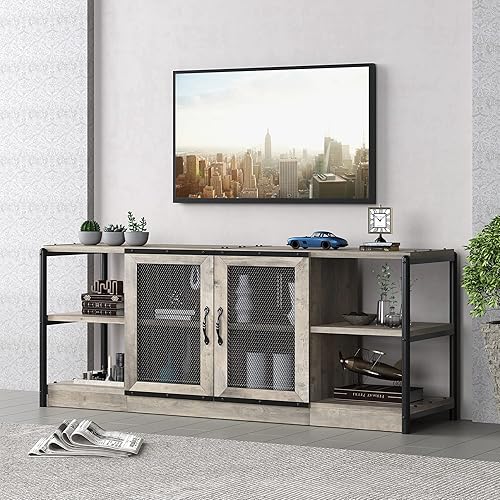 Amyove Soporte industrial para TV, centro de entretenimiento de granja para televisores de hasta 70 pulgadas, mesa consola multimedia de madera con