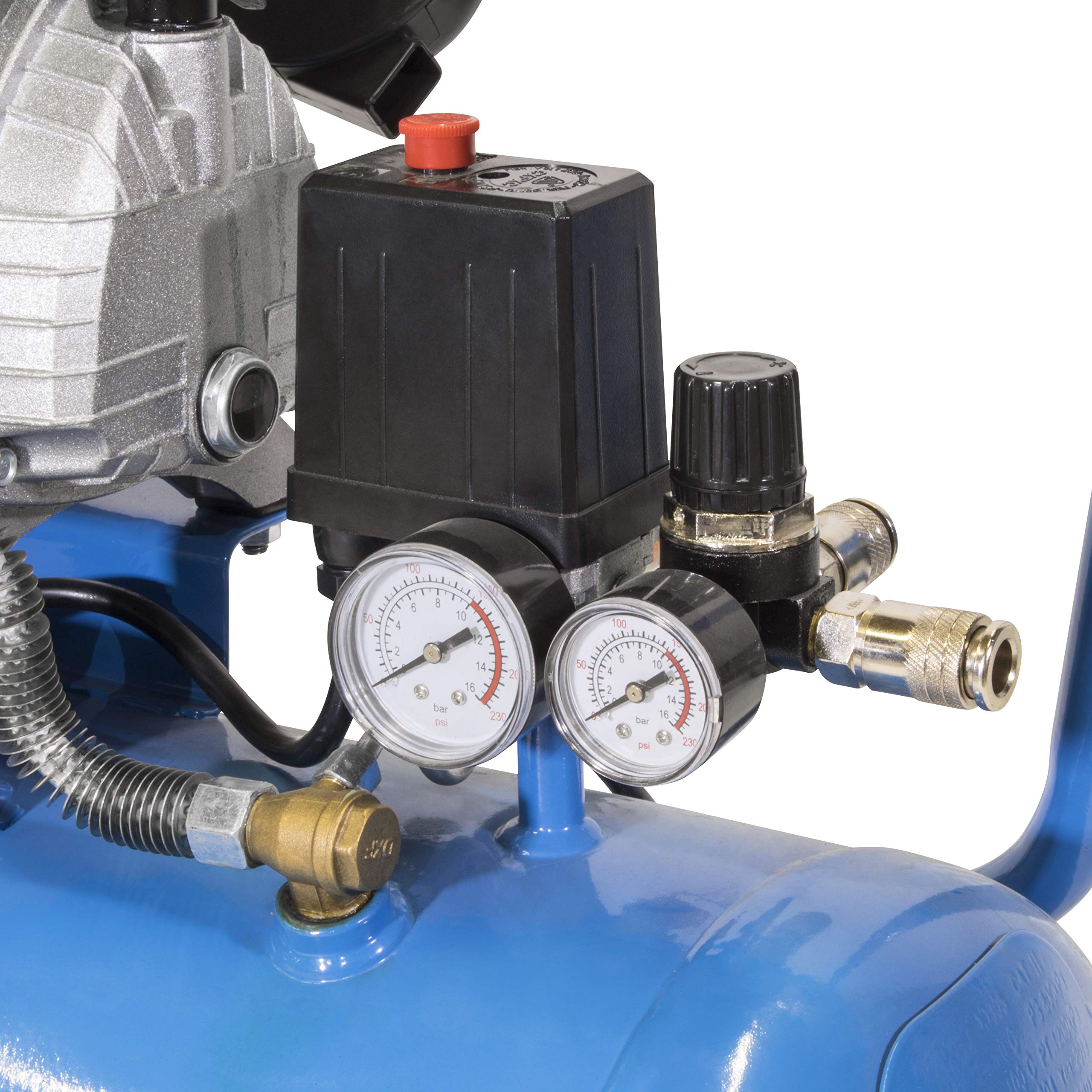 Güde Compressore 405/10/50-230 Volt, caldaia da 50 litri, 2,2 kilowatt, pressione massima 10 bar, eff. quantità di consegna a 0 bar 250 l/min, 2 cilindri V lubrificati a olio, 2 manometri, 2 giunti