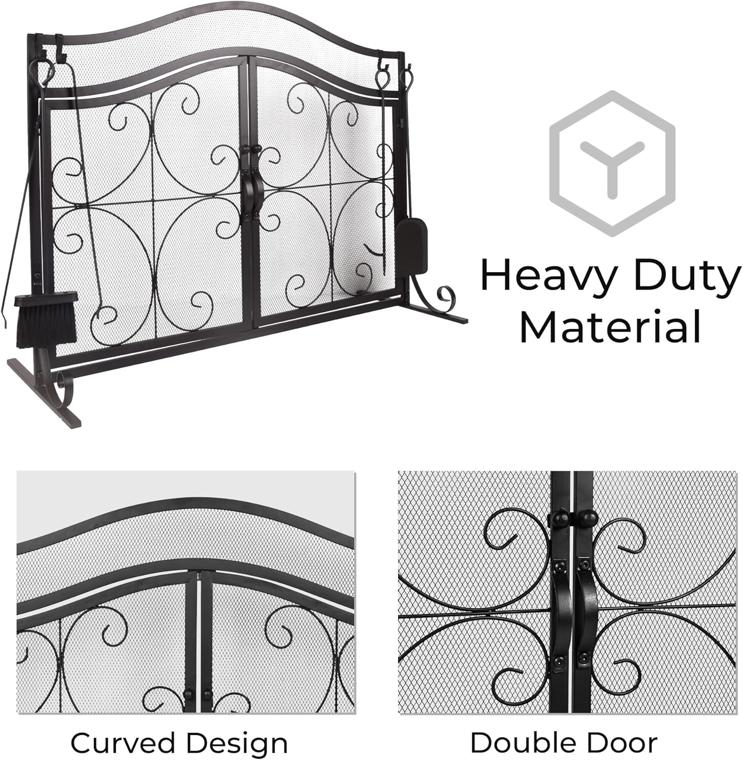 Doppy 39 x 31 Inch Fireplace Screen, Metal Fire Place Cover Two-Doors Large Flat Guard Screens,Baby Safe Spark Guard Protector Wood Burning Stove Decorative Accessories