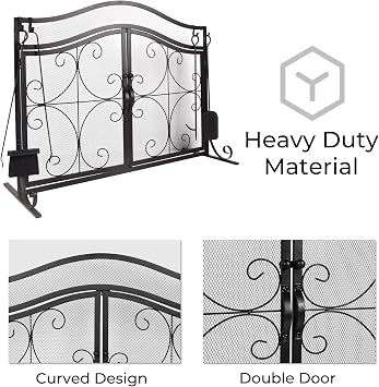 Doppy 39 x 31 Inch Fireplace Screen, Metal Fire Place Cover Two-Doors Large Flat Guard Screens,Baby Safe Spark Guard Protector Wood Burning Stove Decorative Accessories