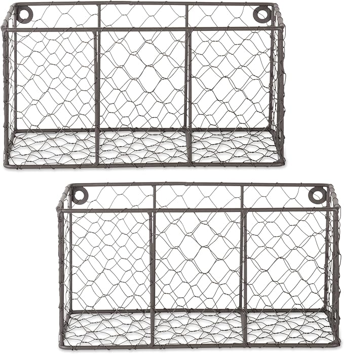 Amazon Com Dii Basket Farmhouse Chicken Wire Small Set Of 2 Vintage Gray Kitchen Dining