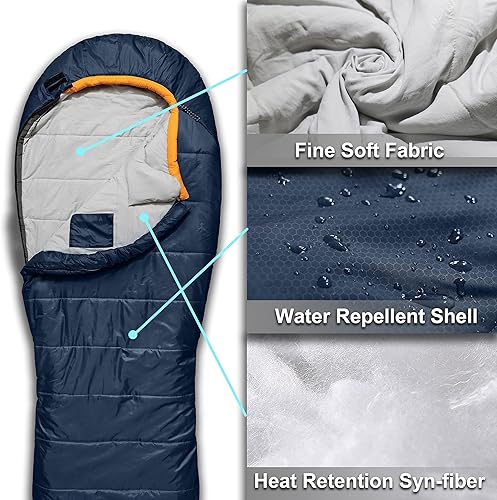 Miniatura 7 de Azitrek Saco de dormir de mamá de 0 grados para adultos para campamento  XXL grande y alto 3-4 estaciones cálido fresco  Saco de dormir de invierno