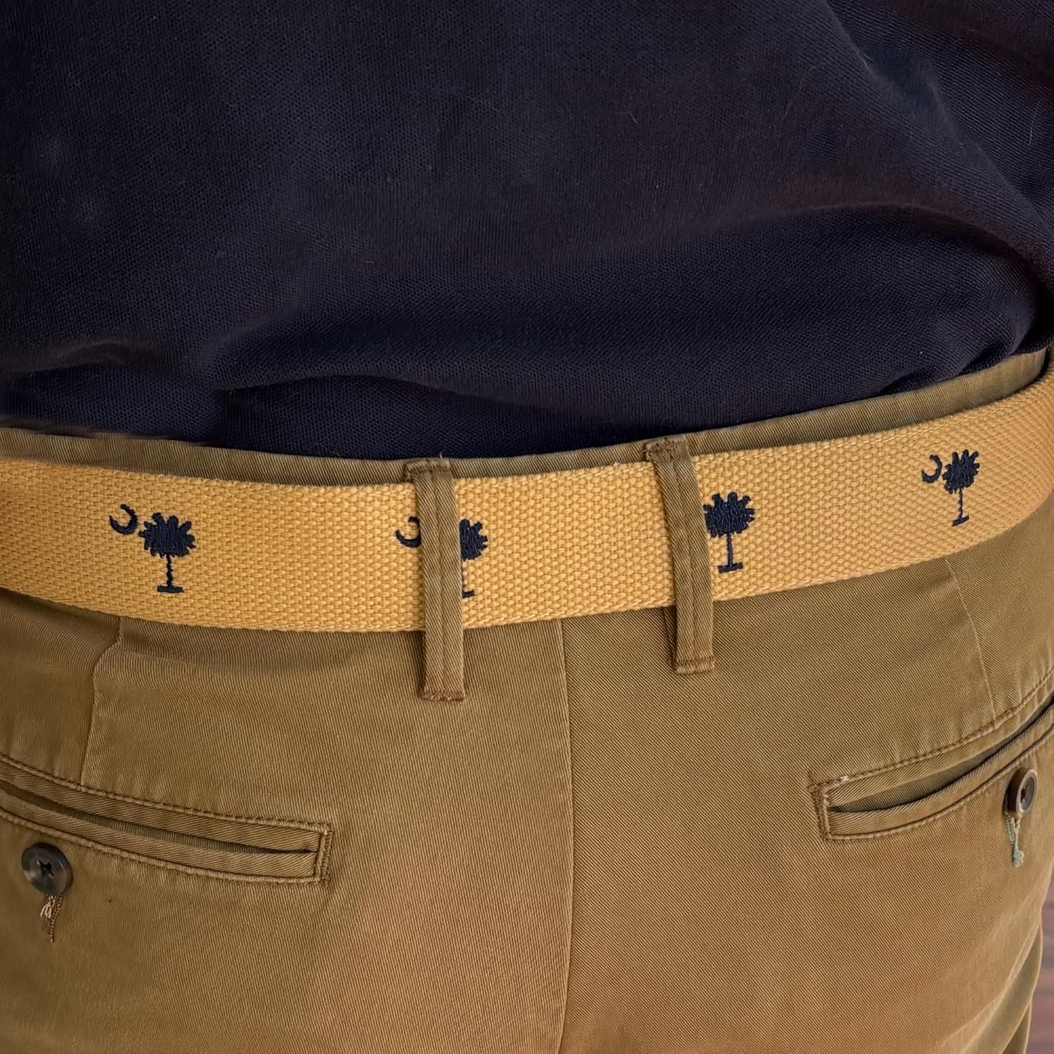 Charleston Belt South Carolina Flag Crescent Moon Palmetto Tree Award-winning Design and Genuine Leather Web Embroidery Belt