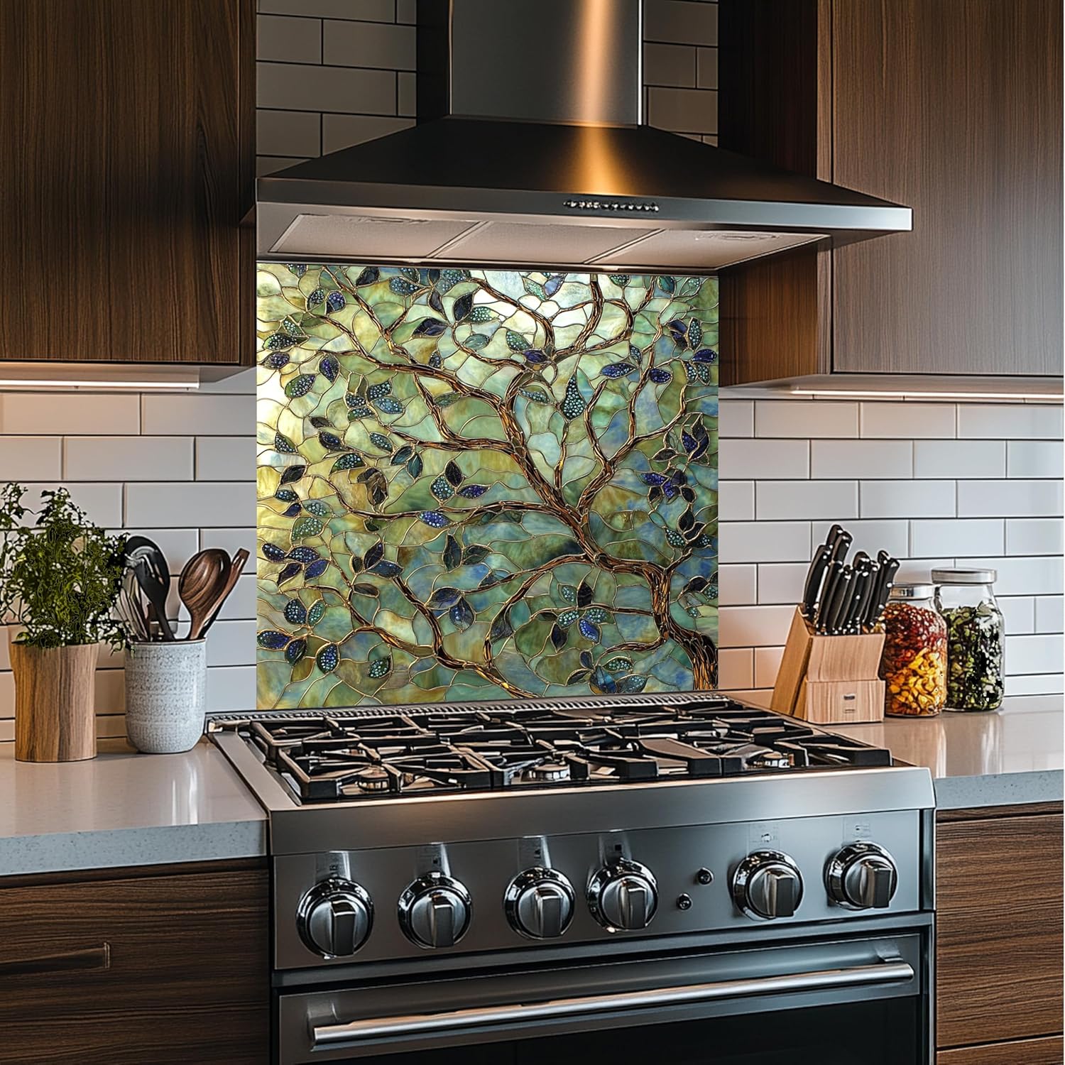 Tempered Glass Backsplash, Kitchen Backsplash Behind Stove, Glass Backsplash for Kitchen, Chopping Board, Stained Effect Decor