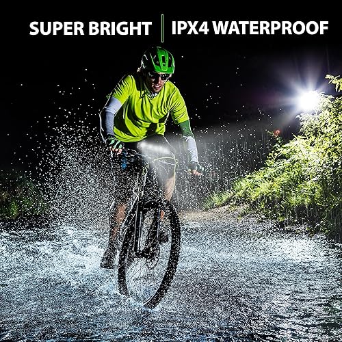 Miniatura 5 de UPPEL Luces de bicicleta, luz de bicicleta súper brillante de 8000 mAh, 2600 lúmenes, 5 LED, recargable, faro, impermeable, 4 modos, función de