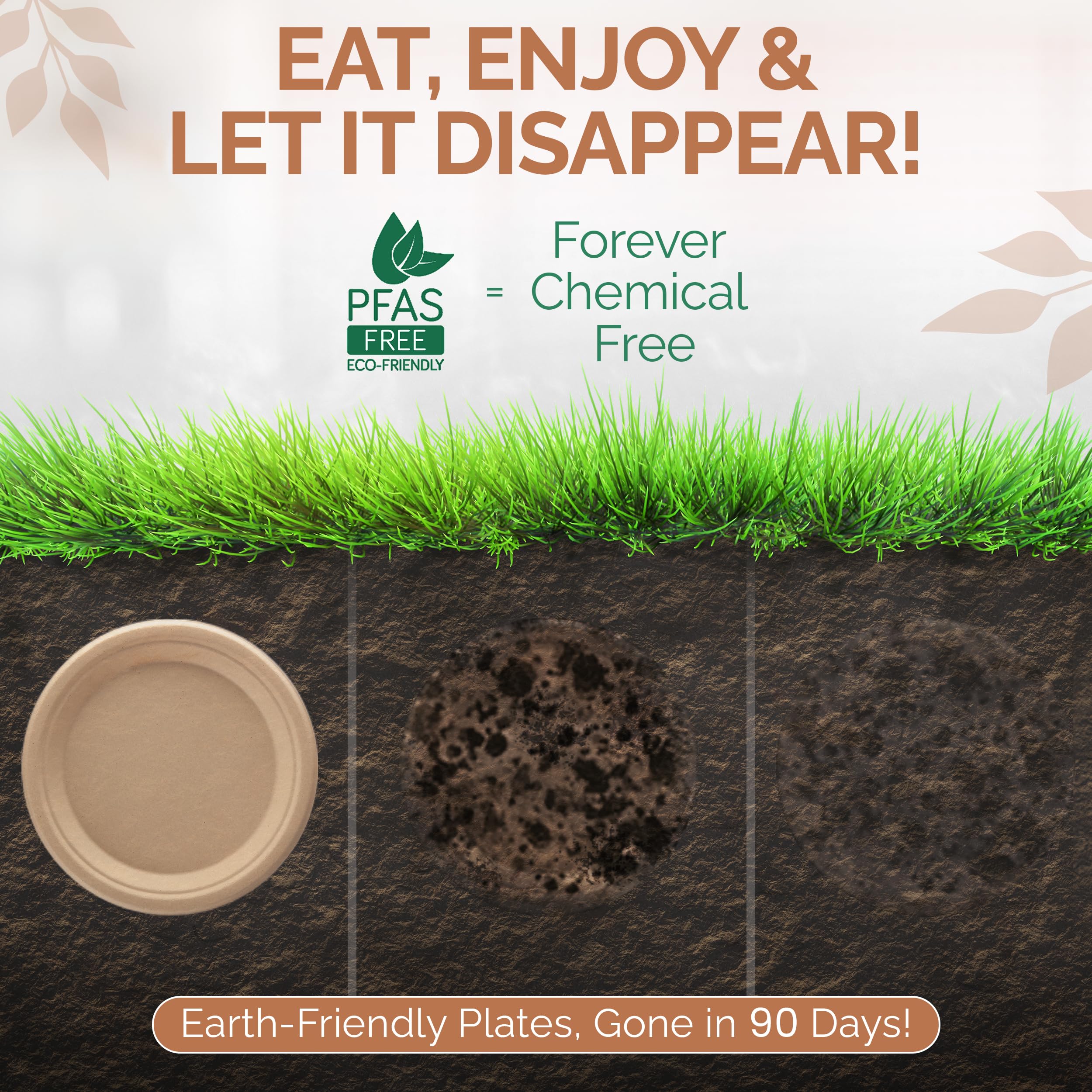 Piatti compostabili resistenti senza PFA, piatti usa e getta da 25,4 cm, piatti per feste in canna da zucchero, rotondi, confezione da 75, piatti di carta 100% bagassa, biodegradabili ed