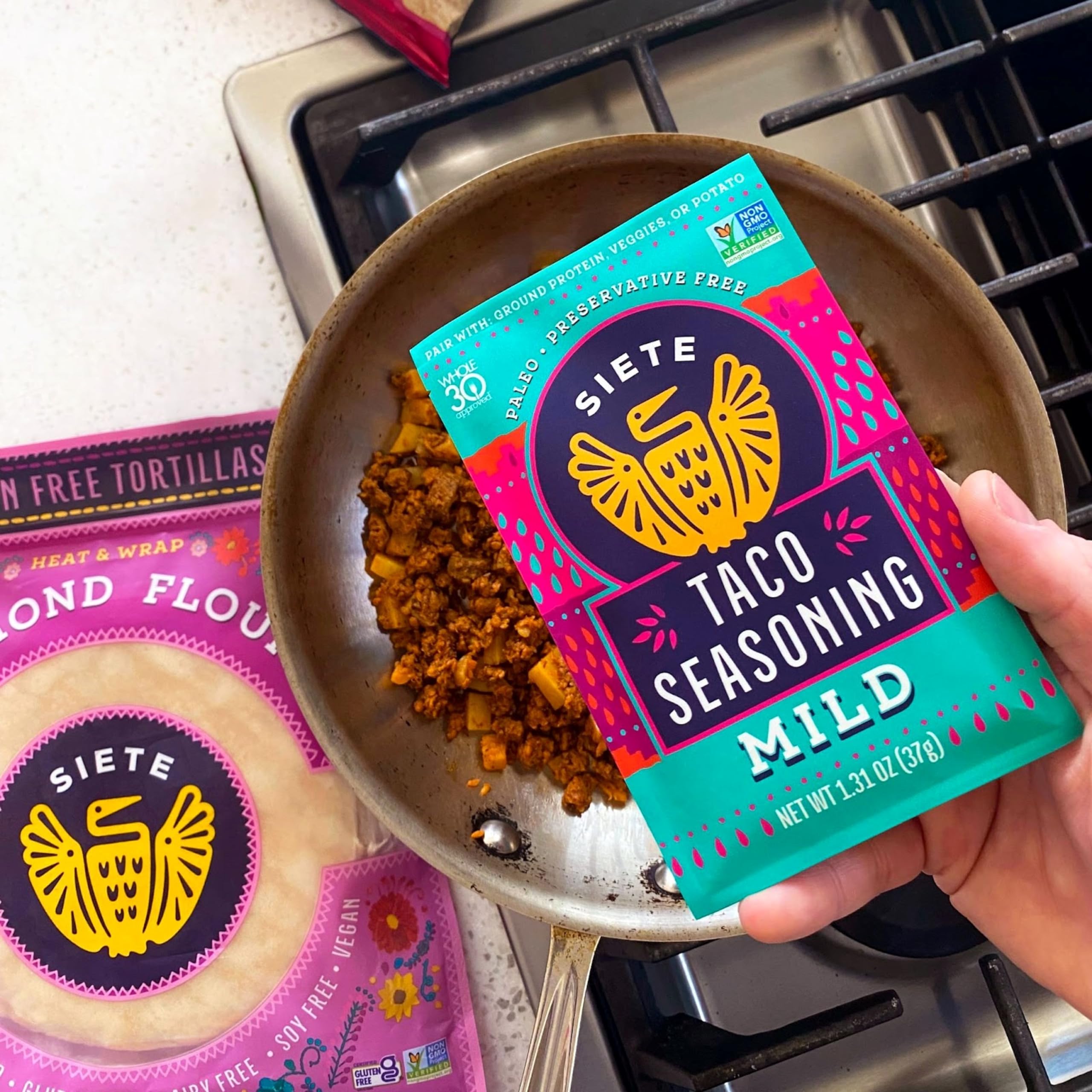 Siete Mild Taco Seasoning Mix Gluten Free Vegan Paleo Preservative Free Whole 30 Approved 6 Packets 42 Servings — view 7