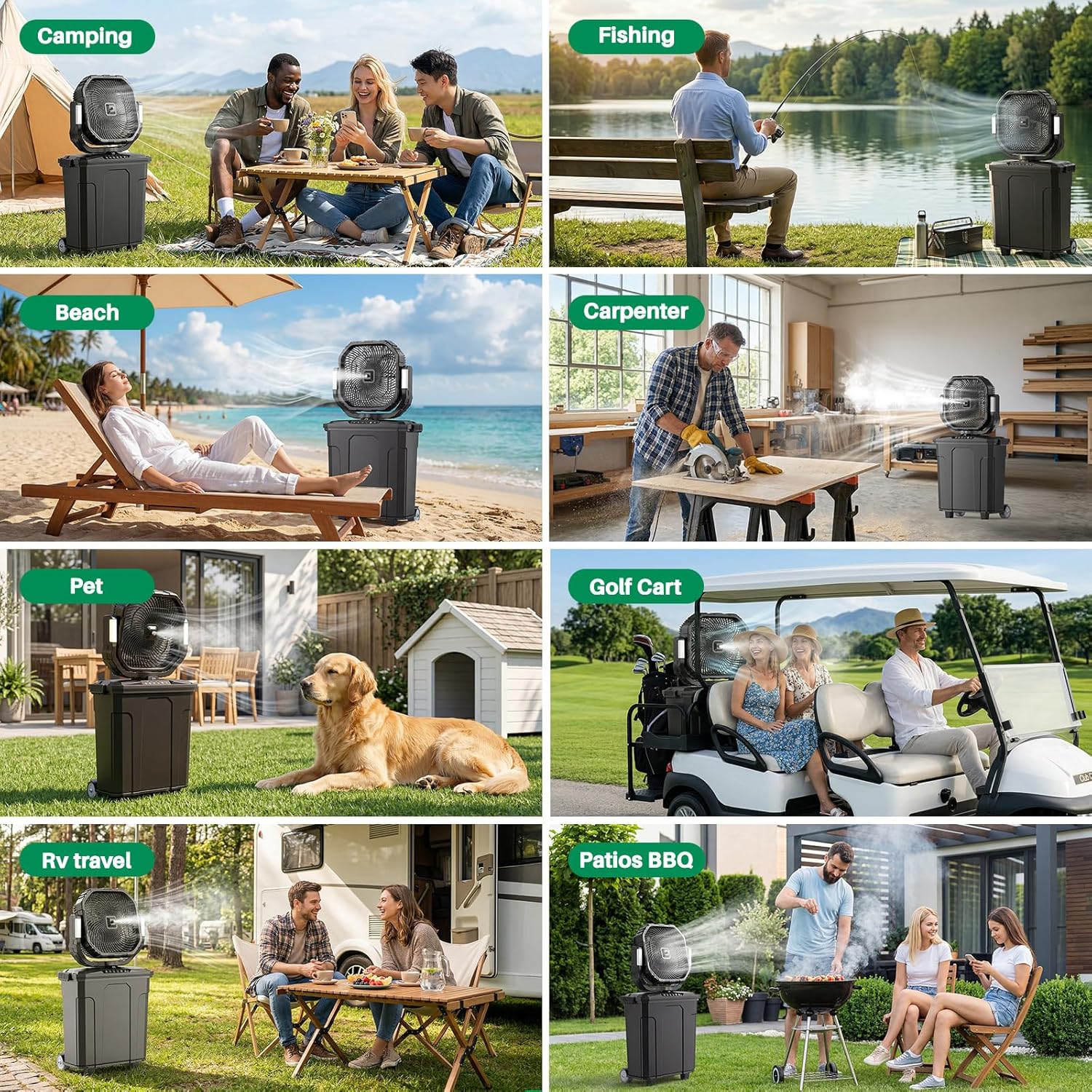 Ausic 12" 20L Large Misting Fan Portable, 30000mAh Cordless Outdoor Mist Fans for Patios Cooling, with Telescopic Handle & Rolling Wheel, LED Light, Timer, for Outside/Camping/Beach Summer Essentials