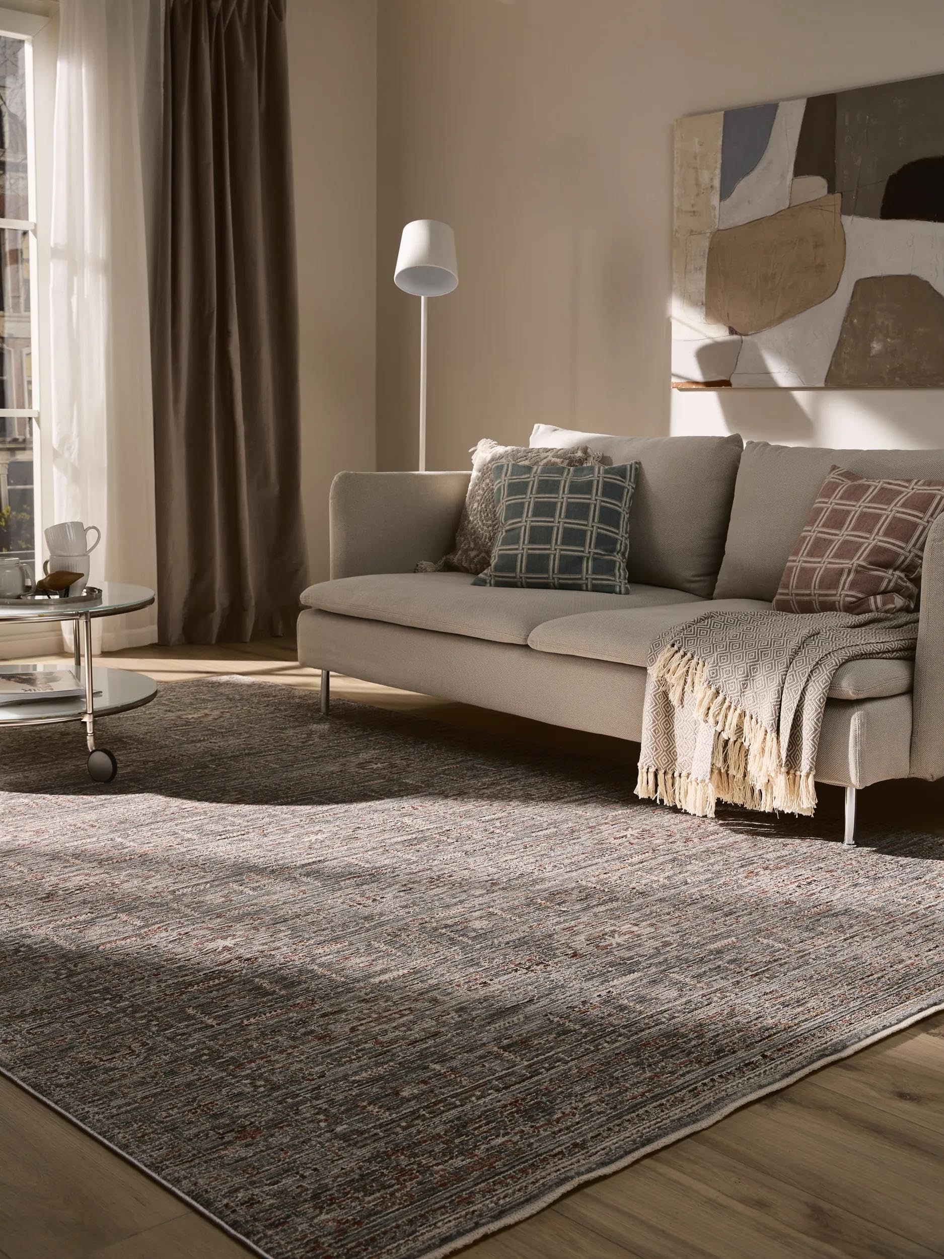 benuta Nest Tapis Anwar - Gris/orange - 120 x 170 cm - Fibre synthétique - Rectangulaire & style : traditionnel, oriental - Facile d'entretien pour salon, chambre à coucher