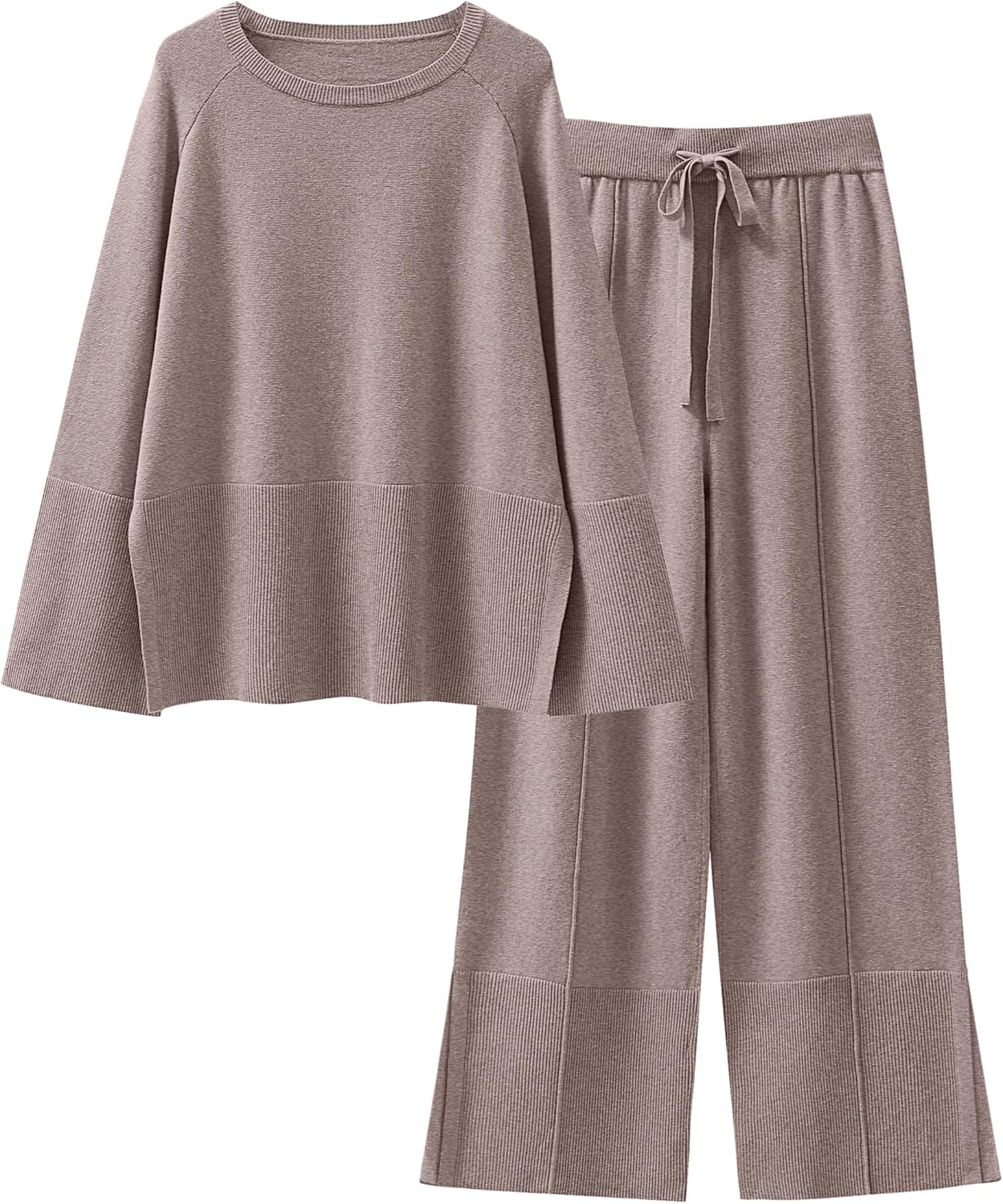 ANRABESS Womens 2 Piece Outfits Oversized Knit Sweater Set Wide Leg Pant Cozy Lounge Matching Pajama Sets 2025 Trendy Clothes