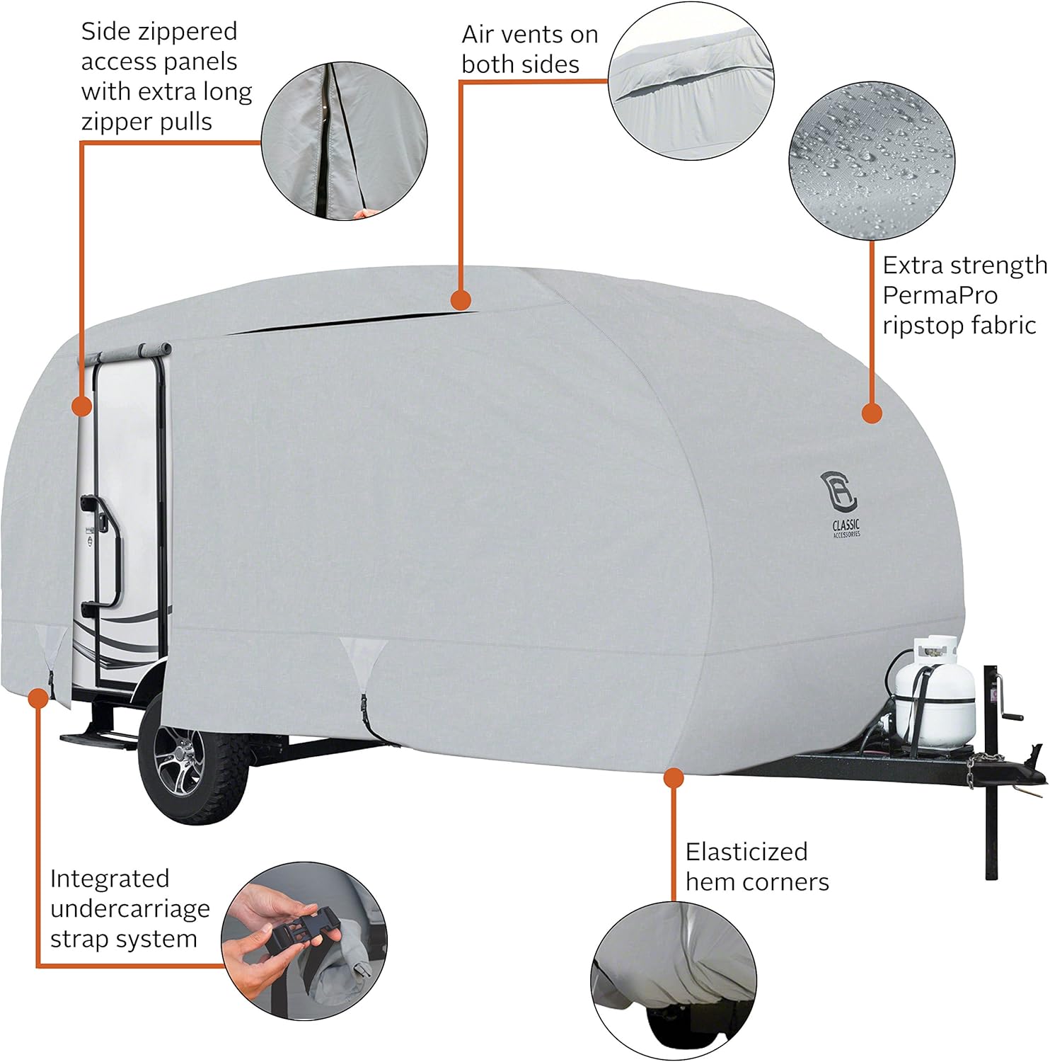 Classic Accessories Over Drive PermaPRO R-Pod Cover, Fits up to 17' 7" Long (Door in Back), RV Cover, Camper Cover, Travel Trailer Cover