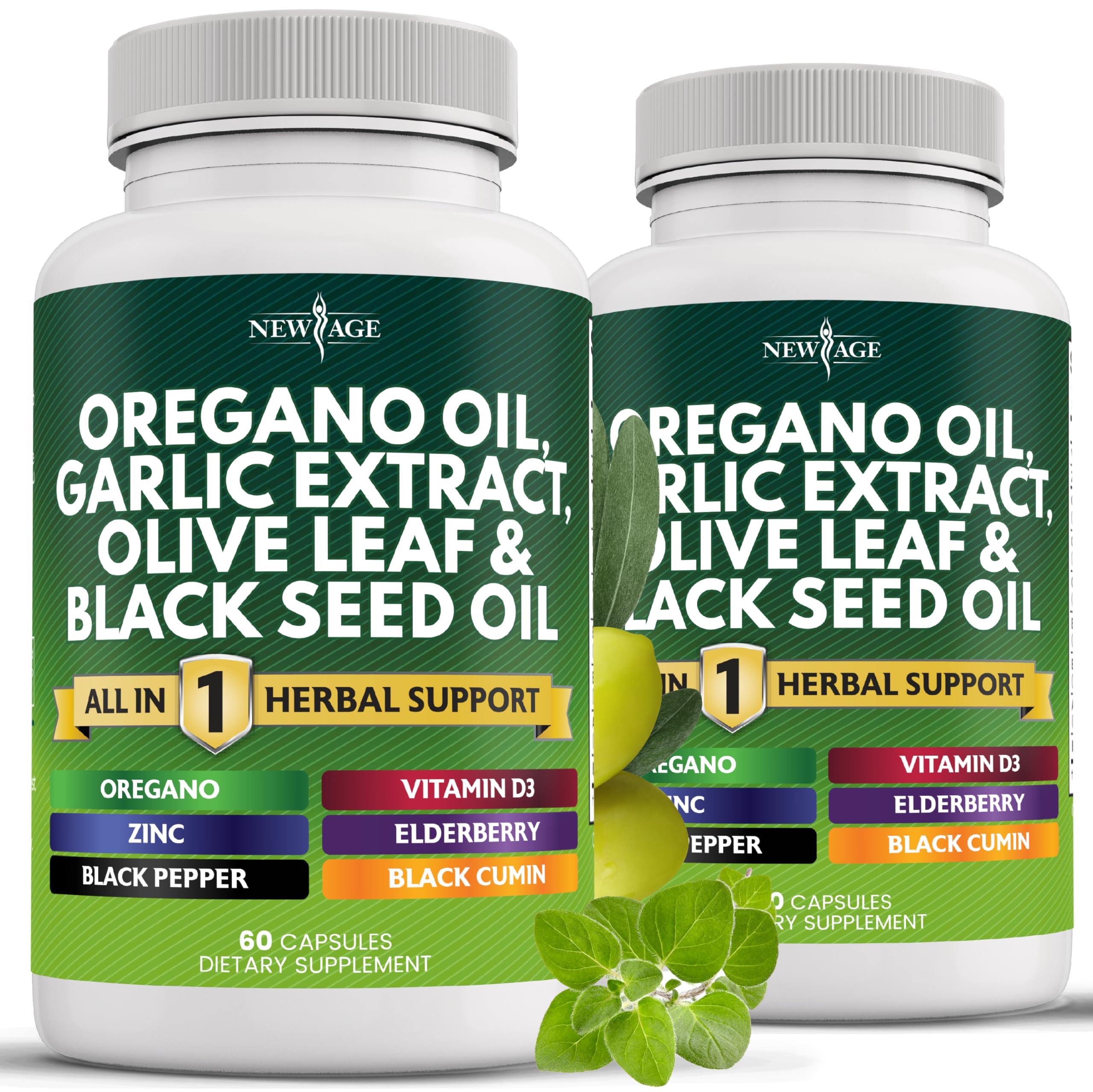 NEW AGE Oregano Oil Garlic Extract Olive Leaf with Astragalus