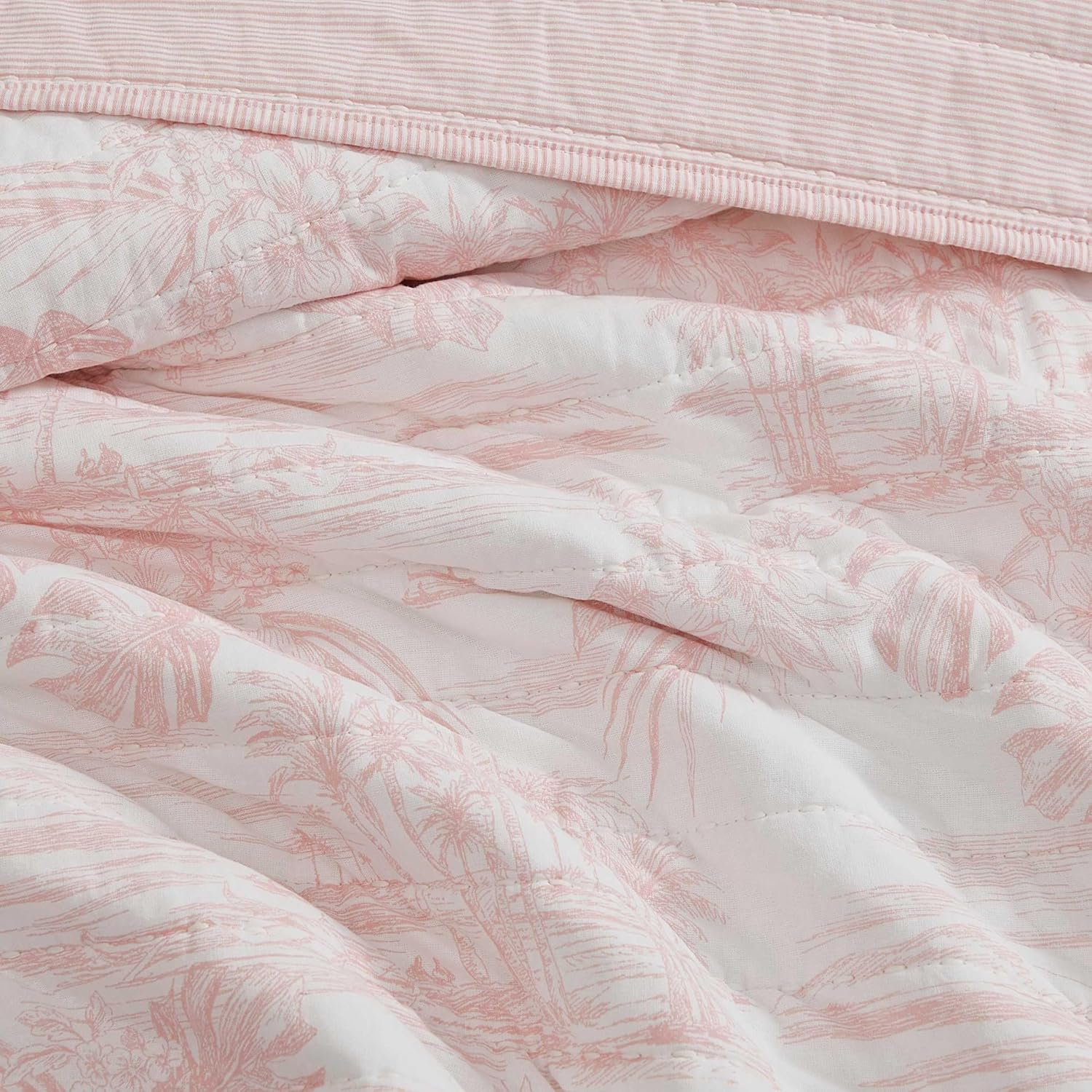 Tommy Bahama - King Quilt Set, 100% Soft Cotton Bed Set for Year Round Comfort, 3 Piece Coastal Bedding with Matching Pillowcases (Beach Bluff Toile Pink)