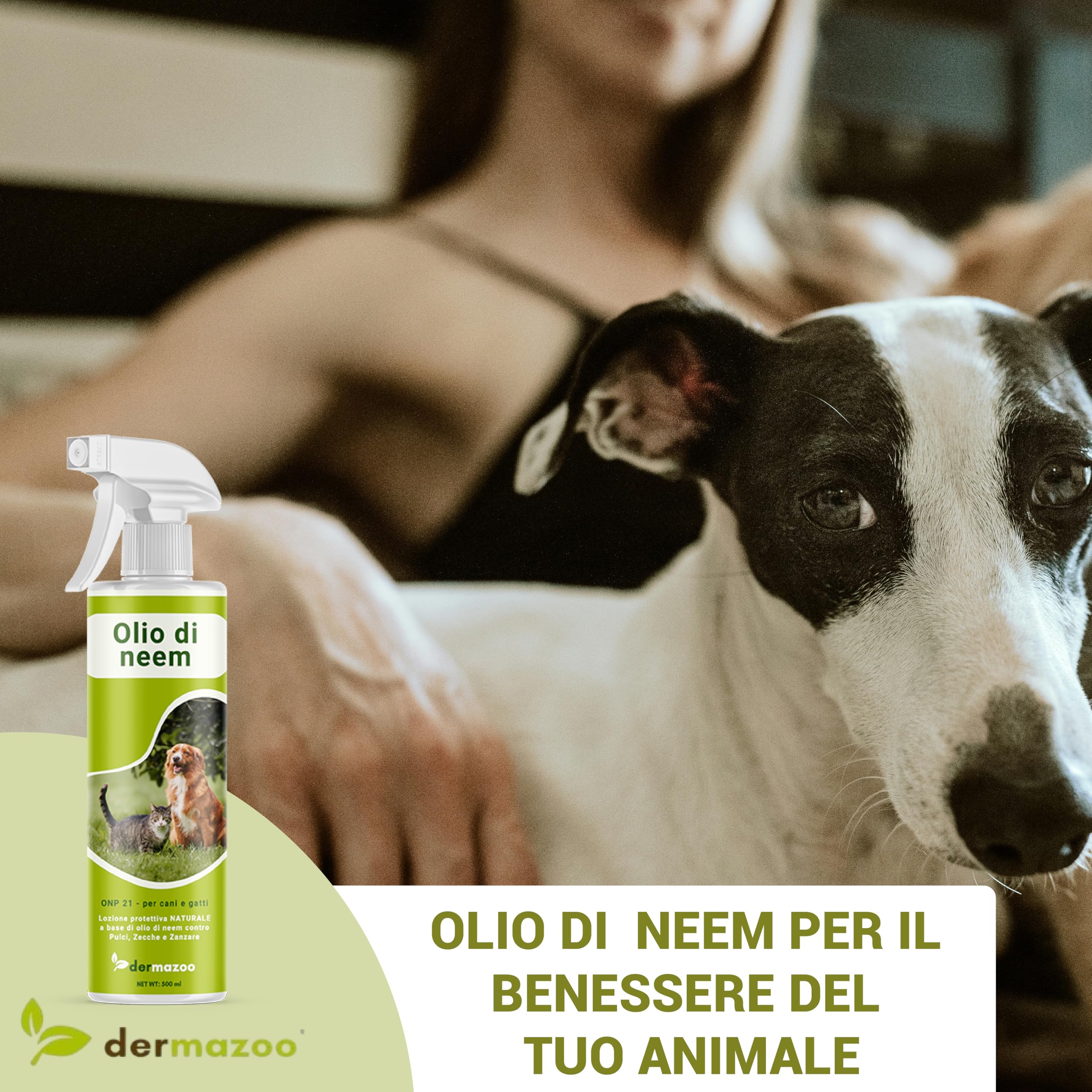 Olio di Neem per Cani Gatti e Cavalli 500 ml, Spray Antiparassitario Naturale per Cani, Olio di Neem per Animali Domestici, Spray Repellente, Antizanzare Cane e Gatto, Made in Italy