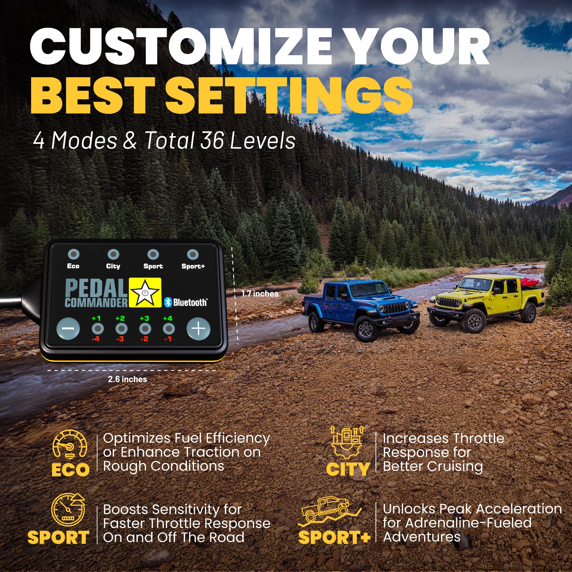 Pedal Commander For Jeep Gladiator JT – Throttle Response Controller, 4 Modes, App Control
