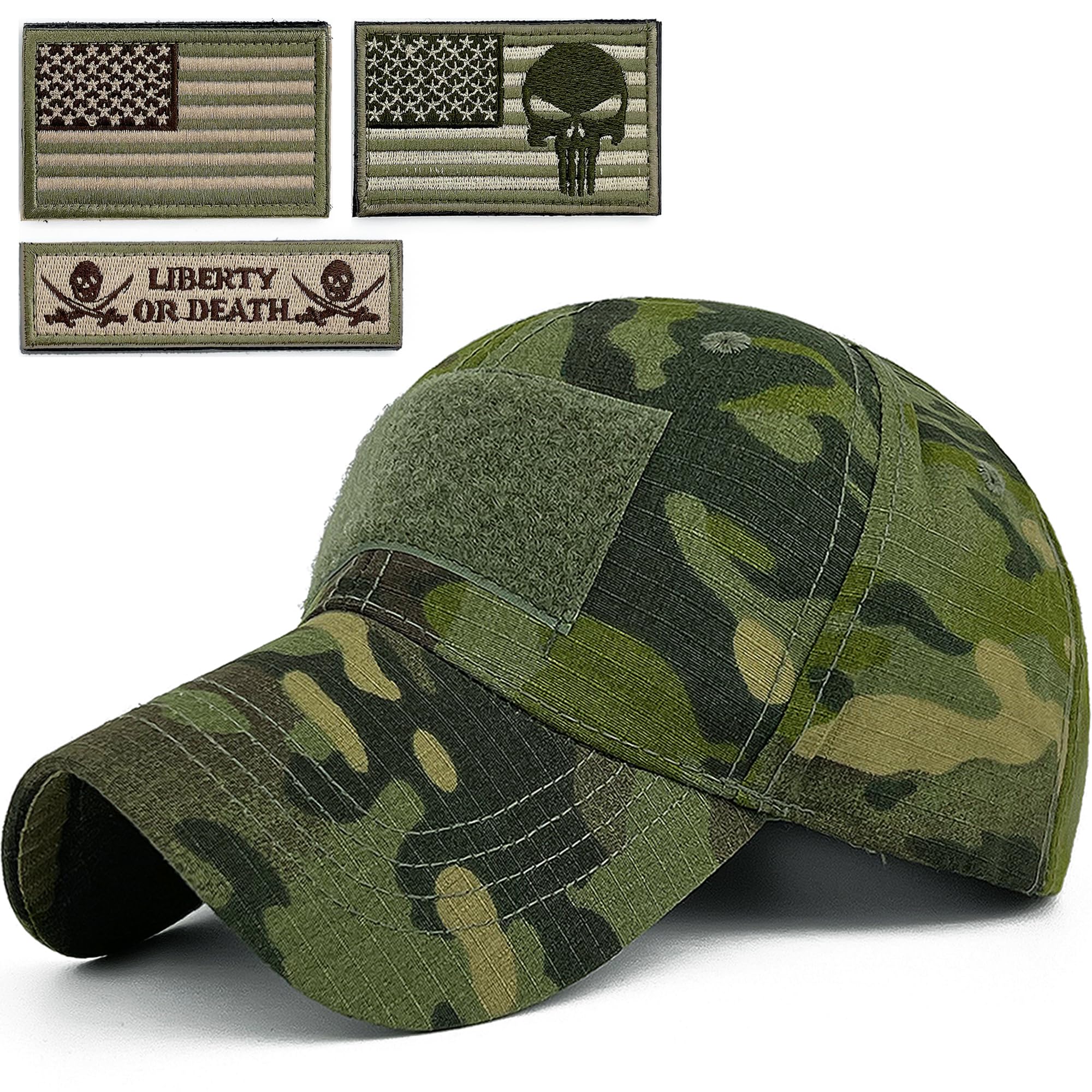 Masktide Tactical Military Mens Camo Baseball Hat with American Flag Skull Patch Patriotic Operator Camouflage Cap for Women, Jungle-lg, One Size