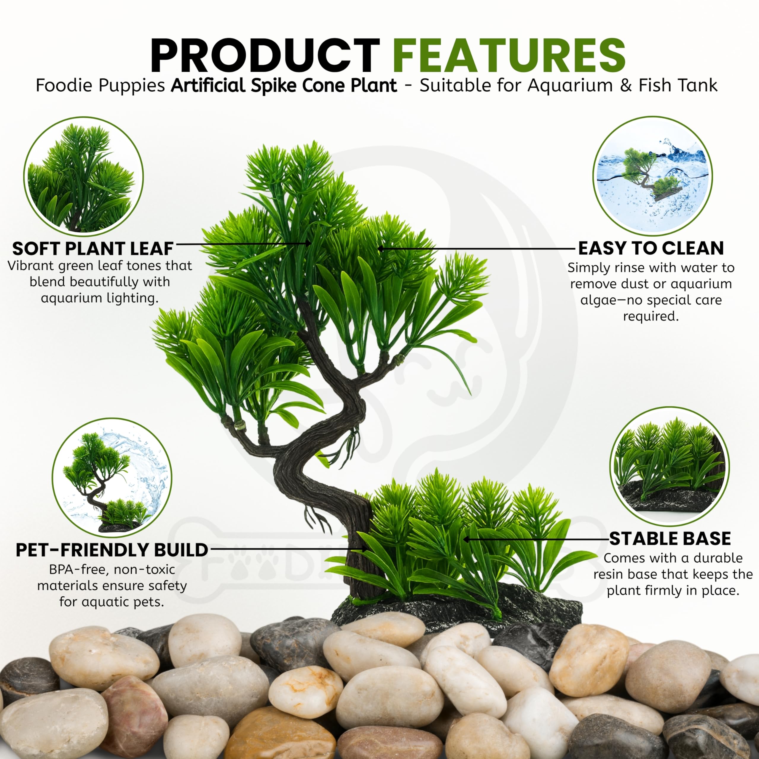 Foodie Puppies 8.2inch Aquarium Plastic Plants Green Leaves Tree/Plant - (Spike Cone Plant) for Fish Tank Ornaments Freshwater & Saltwater Decorative 2