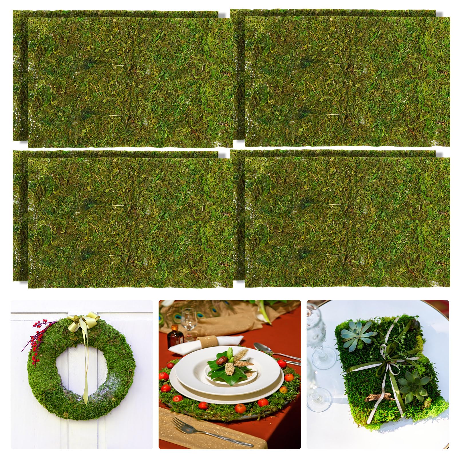 Hotop8 Pcs Dried Moss Mat Decorative Green Moss Sheet for Crafts Wall Panels Table Plant Mat Decor Wedding Birthday Party Ornament DIY Garden Potted Plants Decor (14 x 9 Inch)