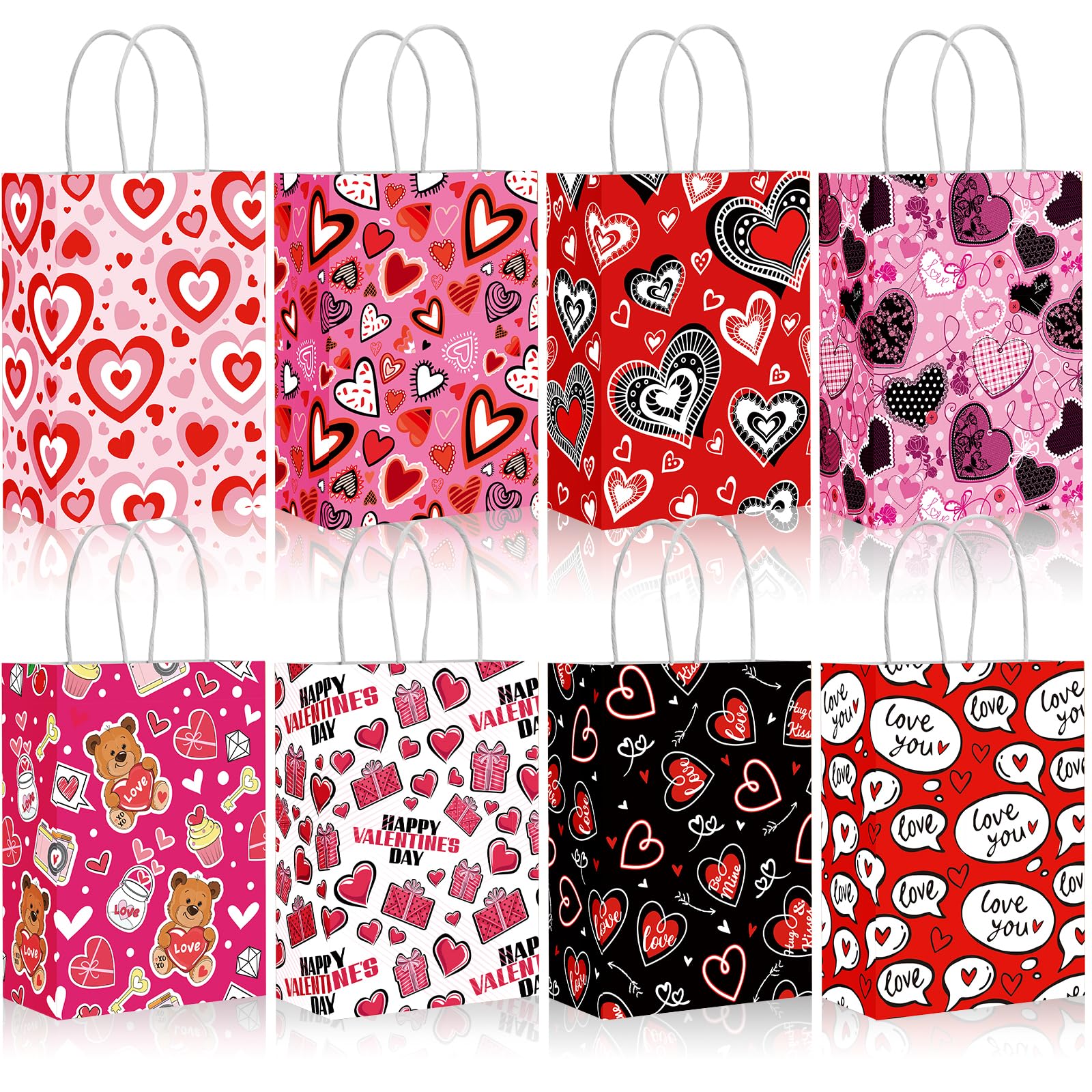 TOXOY 32PCS Valentines Gift Bags, Heart Shaped Treat Bags with Handle for Wedding Classroom Valentine's Day Party Gift Giving