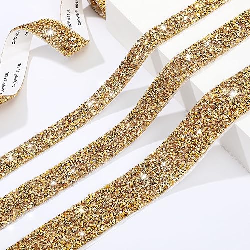 Miniatura 7 de Cinta de diamantes de imitación de cristal brillante, cinta autoadhesiva para tartas de boda, cumpleaños, manualidades (dorado, 1.1 pulgadas de