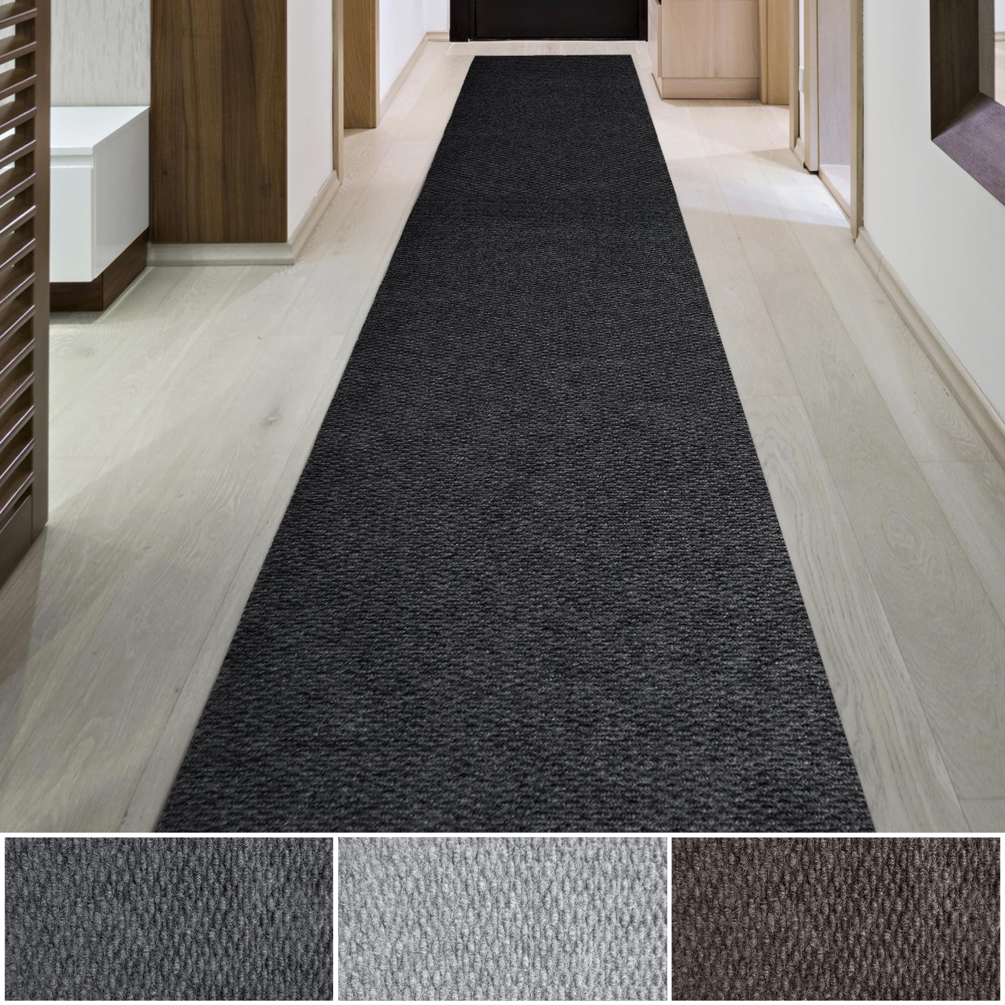 iCustomRug Hallway Runner Rug – 4x20ft Black, Indoor/Outdoor, Non-Slip Rubber Backing, Low-Profile All-Weather Carpet, Non-Shedding & Easy Care,