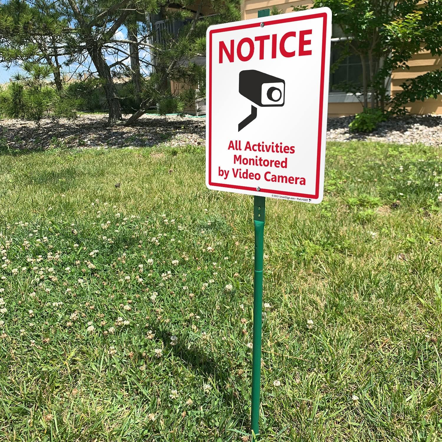 SmartSign 12 x 10 inch “Notice - All Activities Monitored By Video Camera” LawnBoss Yard Sign with 3 foot Stake, 40 mil Laminated Rustproof Aluminum, Red, Black and White, Set of 1