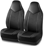 Leather Car Seat Covers&comma; Sports Carbon Fiber & Mesh Design&comma; High-Back Two Front Set&comma; Waterproof Automotive Seat Covers&comma; Airbag Compatible&comma; Universal Fit for Most Cars &lpar;Black & Black&rpar;