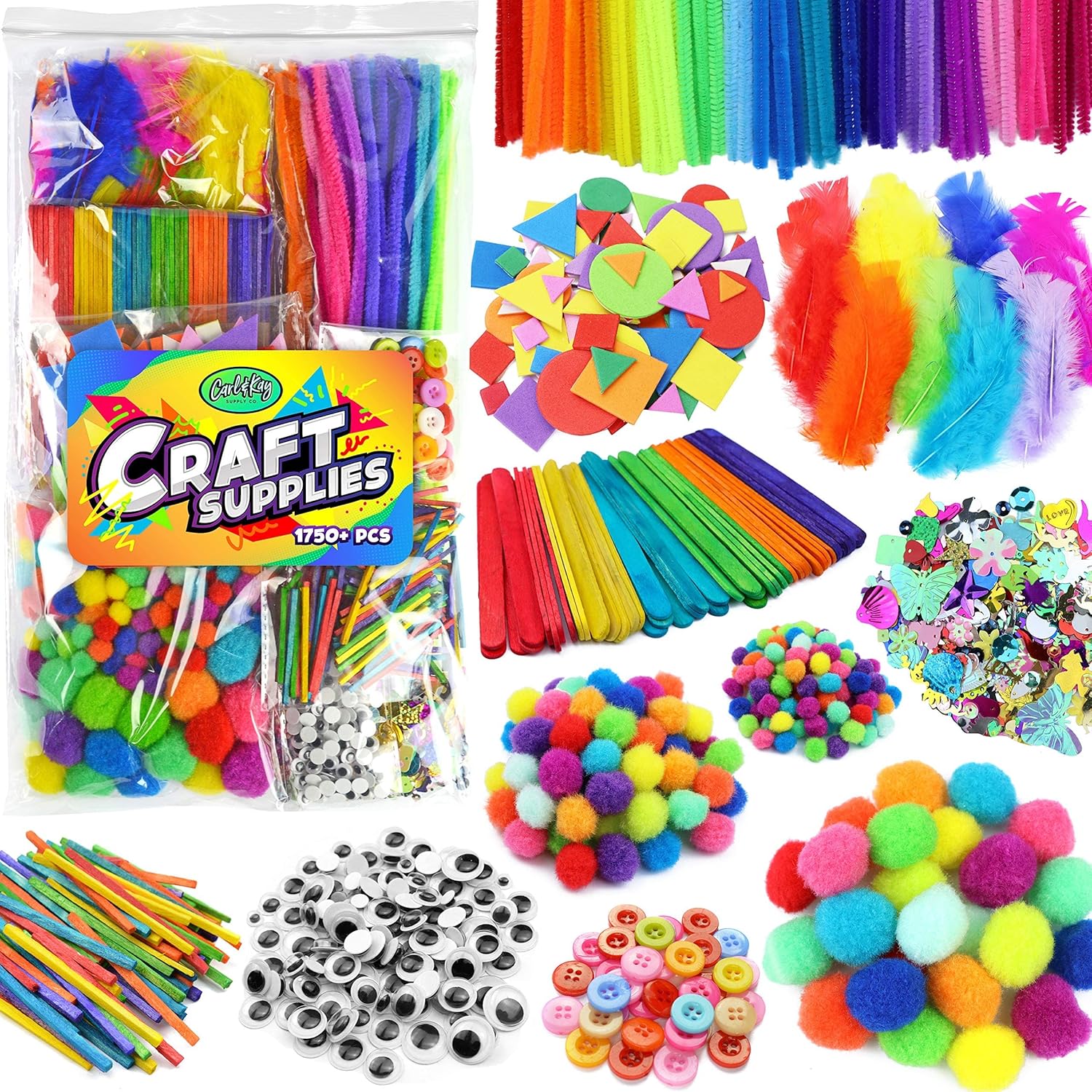 Carl & Kay 348 Pipe Cleaners 48 Googly Eyes & 1750+ pcs Crafts Supplies for Kids