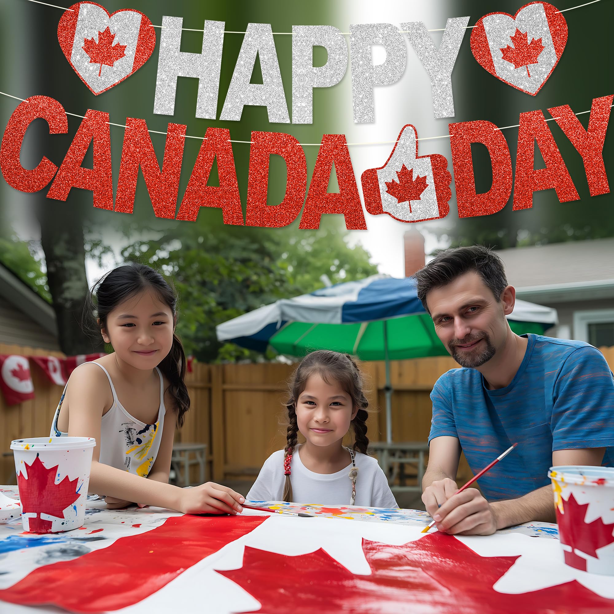 Striscione Happy Canada Day – NO decorazioni fai da te per il giorno del Canada per decorazioni per feste 1 luglio forniture per feste glitterate