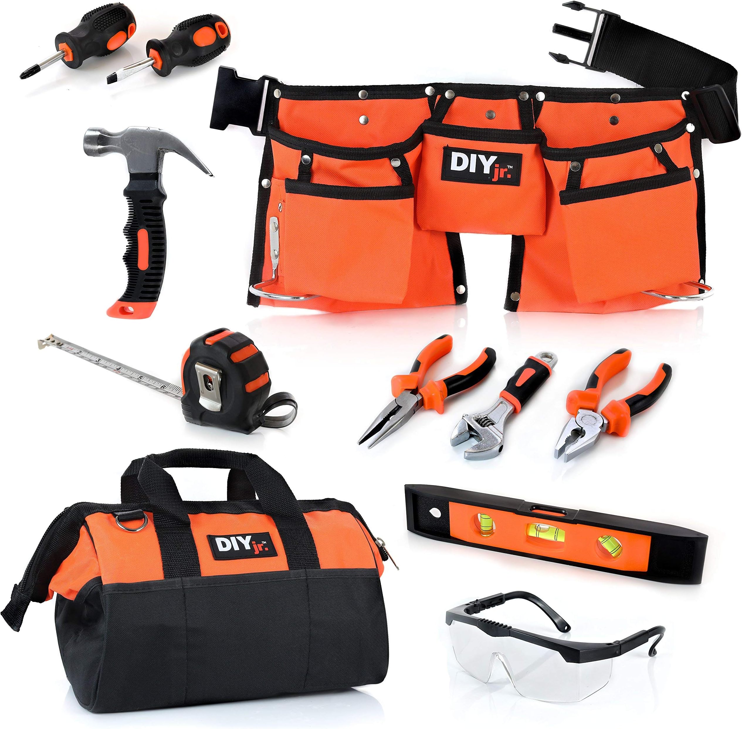 My First Tool Set by DIYjr - Real Tool Set for Kids Steel Forged Tools for Children Kids Toolbelt Child-sized Tools Tool Bag for Kids Real Tools for Boys Tool Set for Girls Tools for Small Hands