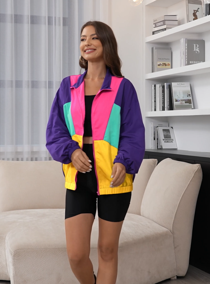 Amazon.com: WDIRARA Women's Color Block Zipper Front Long Sleeve