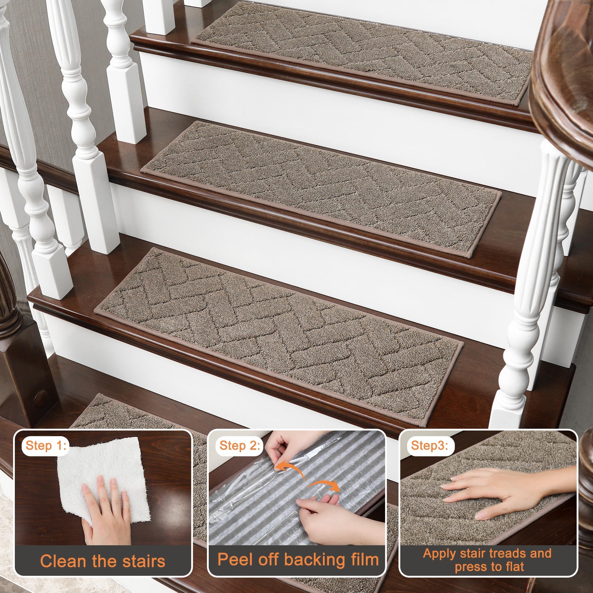BEQHAUSE Lot De 15 Tapis D'escalier Antidérapants Pour Marches En Bois, Lavables En Machine, 71,1 X 22,9 Cm, Pour Enfants, Personnes âgées Et Animaux Domestiques, 100 % Polyester, Gris