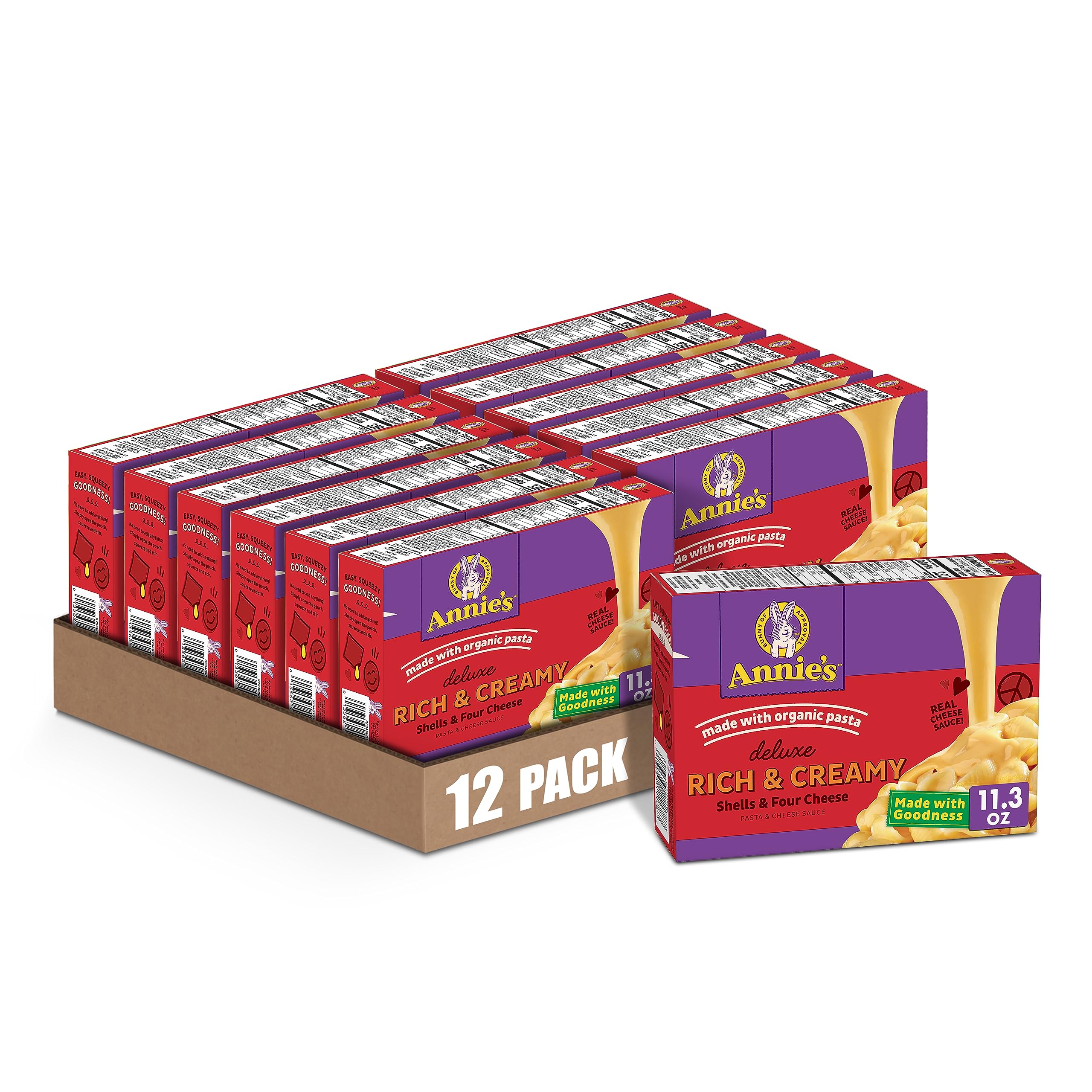 Annie's Deluxe Macaroni and Cheese with Organic Pasta, Shells and Four Cheese, 11.3 oz (Pack of 12)