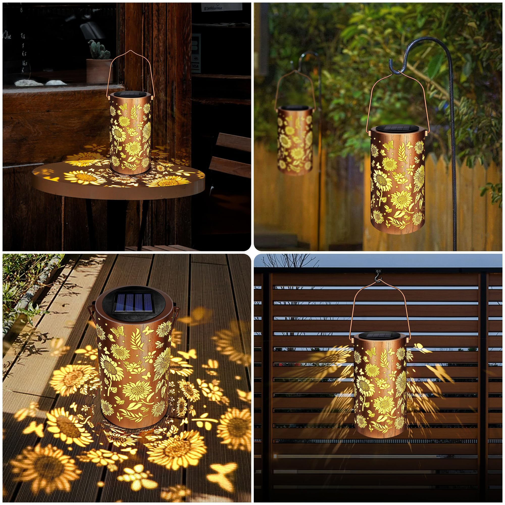 Muttertag Geschenk für Frauen Mama Oma Sonnenblume Solarlampen, Hängende Gartendeko Sonnenblumenlicht, IP65 Wasserdicht Metall Retro LED Solarlampe, Balkon Terrasse Tisch Rasen Terrasse Camping