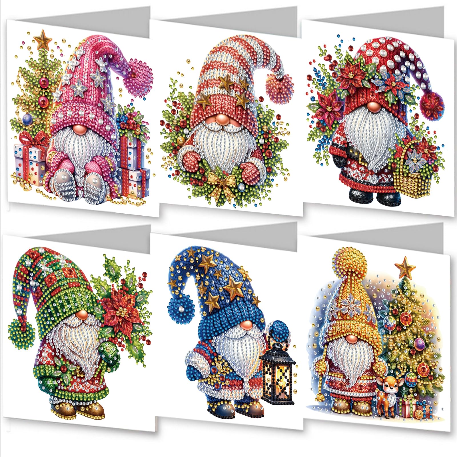 AYUCHYN ART 6 Pack Christmas Mixed Greeting Cards Gnome | 5D DIY Diamond Painting Crystal Art Cards Making Kit with Envelopes & Full Tools | Xmas Cards Gift Postcards for Handmade 30×15cm (Gnome)