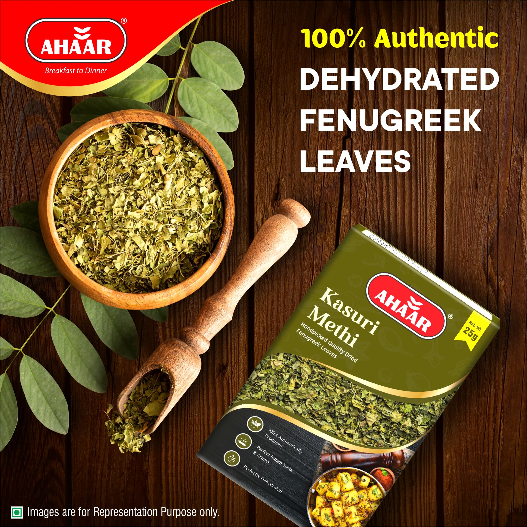 Ahaar Kasuri Methi 500g | Handpicked Quality Dry Fenugreek Leaves (25g Each - 20 Packs) - Image 4 thumbnail