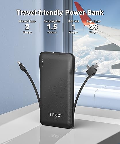 Miniatura 6 de TG90 Paquete de 2 cargadores portátiles de batería de 10000 mAh con cables integrados, cargador de teléfono portátil ultra delgado compatible con