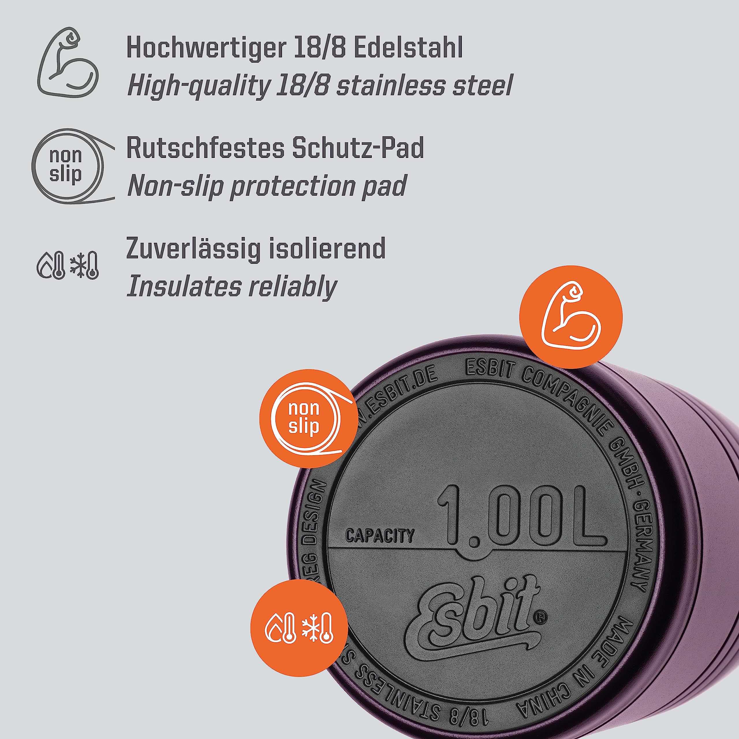 Esbit Majoris Thermoscontainer van roestvrij staal, BPA-vrij, 600 ml, 800 ml, 1000 ml, voedselcontainer voor warme en koude gerechten voor soepen en salades, voor school en werk, appelgroen